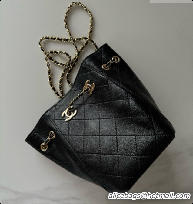 Discount Chanel Lambskin Bucket Bag with Chain AP5359 Black 2026