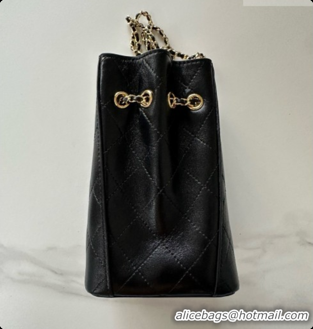 Discount Chanel Lambskin Bucket Bag with Chain AP5359 Black 2026