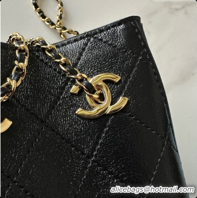 Discount Chanel Lambskin Bucket Bag with Chain AP5359 Black 2026