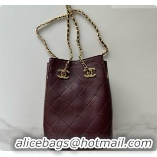 Luxury Cheap Chanel Lambskin Bucket Bag with Chain AP5359 Burgundy 2026