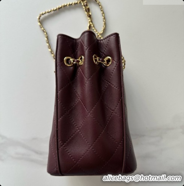 Luxury Cheap Chanel Lambskin Bucket Bag with Chain AP5359 Burgundy 2026
