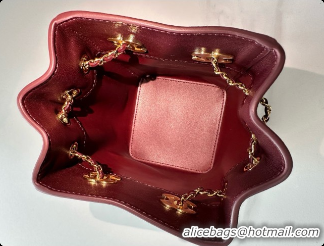 Luxury Cheap Chanel Lambskin Bucket Bag with Chain AP5359 Burgundy 2026