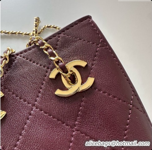 Luxury Cheap Chanel Lambskin Bucket Bag with Chain AP5359 Burgundy 2026