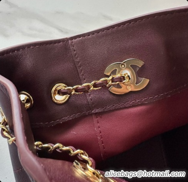 Luxury Cheap Chanel Lambskin Bucket Bag with Chain AP5359 Burgundy 2026