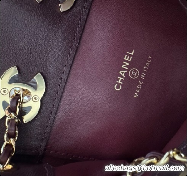 Luxury Cheap Chanel Lambskin Bucket Bag with Chain AP5359 Burgundy 2026
