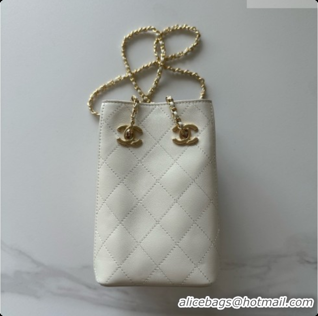Luxury Chanel Lambskin Bucket Bag with Chain AP5359 White 2026