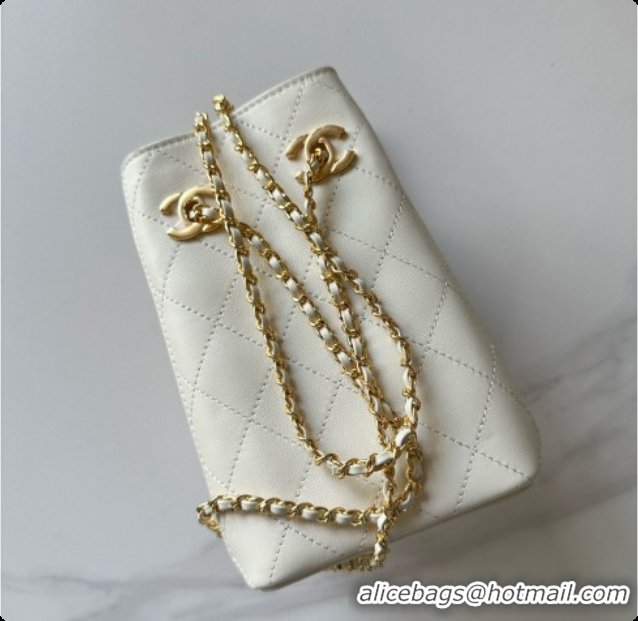 Luxury Chanel Lambskin Bucket Bag with Chain AP5359 White 2026