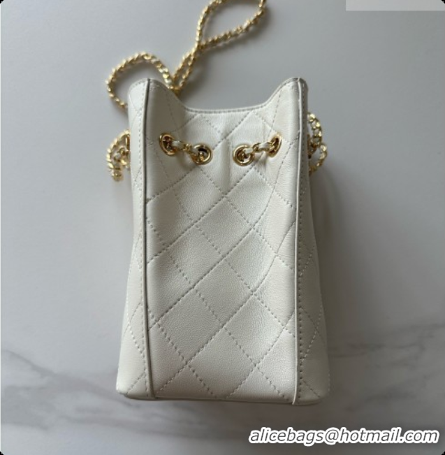 Luxury Chanel Lambskin Bucket Bag with Chain AP5359 White 2026