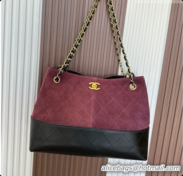 Unique Style Chanel Small Tote Bag in Suede Calfskin and Lambskin AS5634 Black/Burgundy 2026