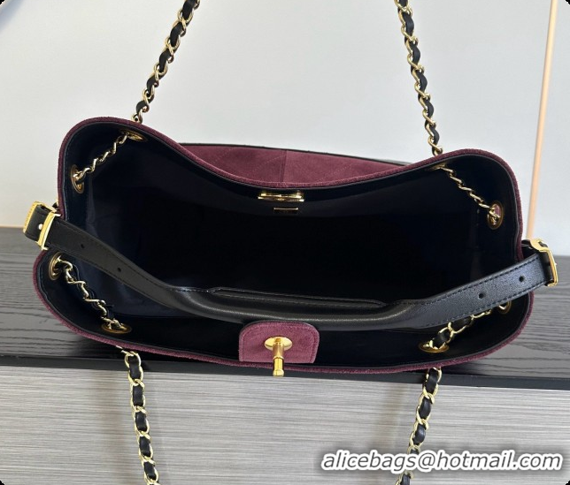 Unique Style Chanel Small Tote Bag in Suede Calfskin and Lambskin AS5634 Black/Burgundy 2026