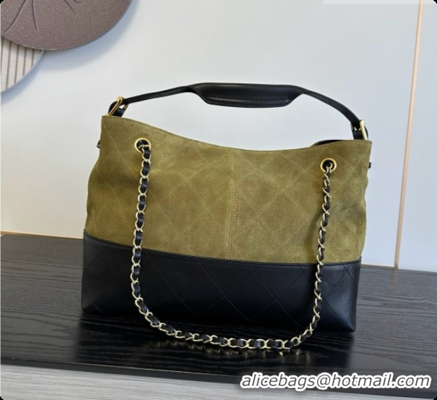 Best Product Chanel Small Tote Bag in Suede Calfskin and Lambskin AS5634 Black/Green 2026