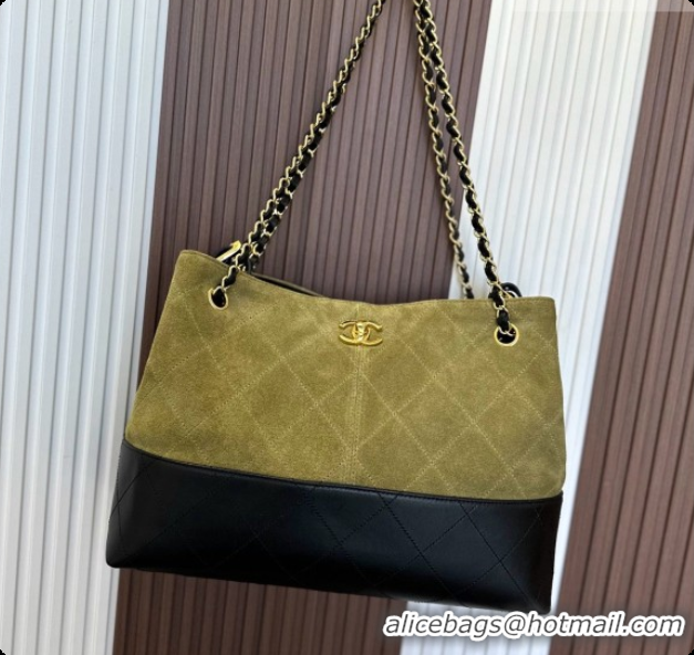 Best Product Chanel Small Tote Bag in Suede Calfskin and Lambskin AS5634 Black/Green 2026