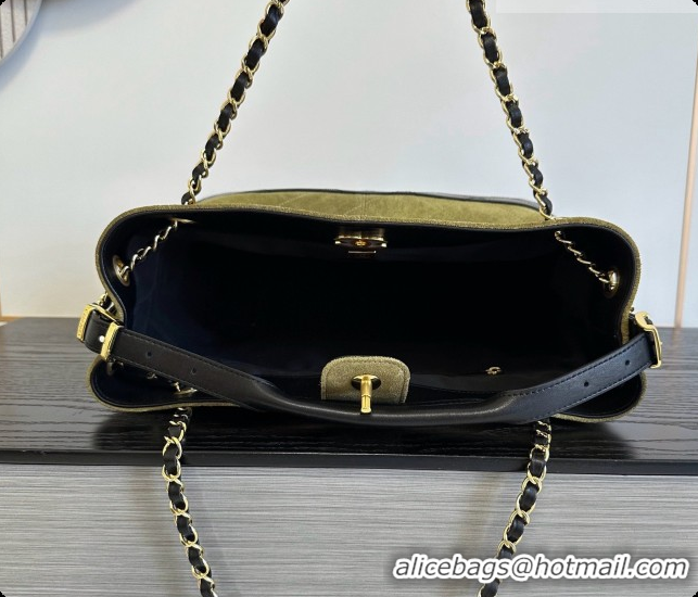 Best Product Chanel Small Tote Bag in Suede Calfskin and Lambskin AS5634 Black/Green 2026