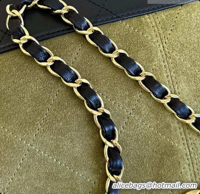 Best Product Chanel Small Tote Bag in Suede Calfskin and Lambskin AS5634 Black/Green 2026