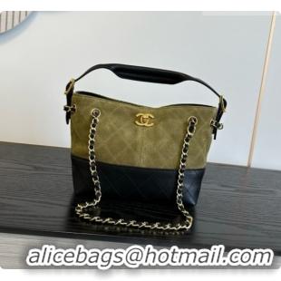 Low Price Chanel Mini Tote Bag in Suede Calfskin and Lambskin 6633 Black/Green 2026