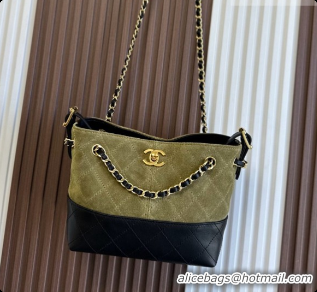 Low Price Chanel Mini Tote Bag in Suede Calfskin and Lambskin 6633 Black/Green 2026