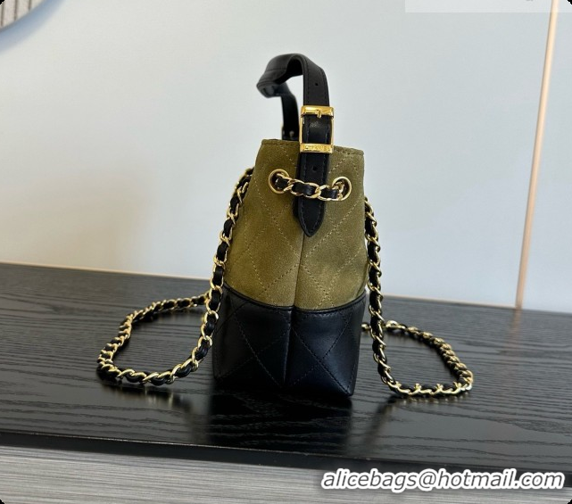 Low Price Chanel Mini Tote Bag in Suede Calfskin and Lambskin 6633 Black/Green 2026
