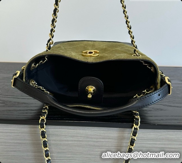 Low Price Chanel Mini Tote Bag in Suede Calfskin and Lambskin 6633 Black/Green 2026