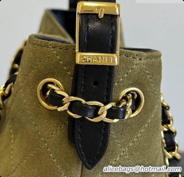 Low Price Chanel Mini Tote Bag in Suede Calfskin and Lambskin 6633 Black/Green 2026