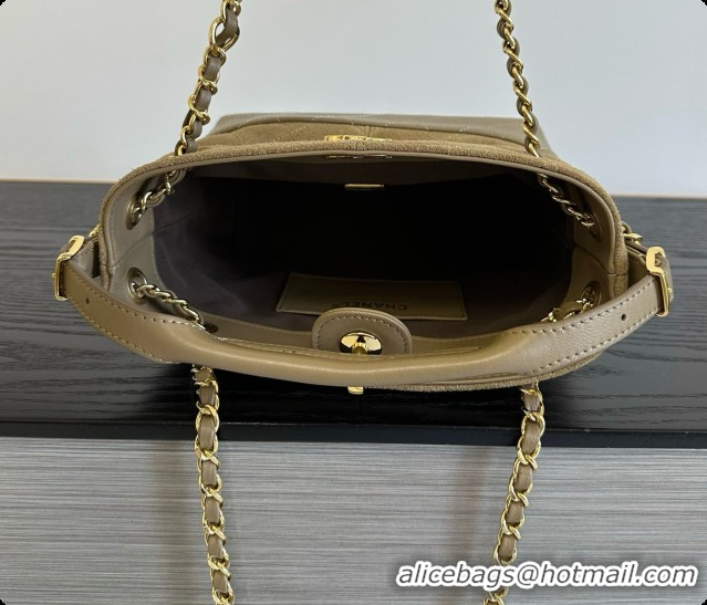 Good Quality Chanel Mini Tote Bag in Suede Calfskin and Lambskin 6633 Apricot Brown 2026