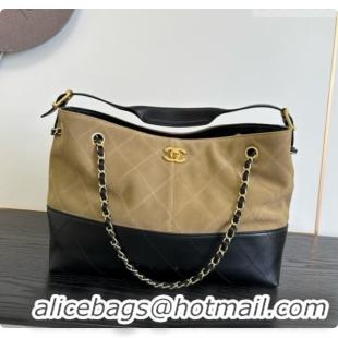 Grade Quality Chanel Small Tote Bag in Suede Calfskin and Lambskin AS5634 Black/Brown 2026