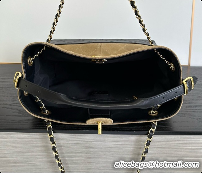 Grade Quality Chanel Small Tote Bag in Suede Calfskin and Lambskin AS5634 Black/Brown 2026