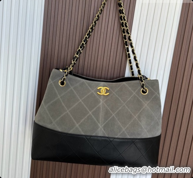 Classic Hot Chanel Small Tote Bag in Suede Calfskin and Lambskin AS5634 Black/Grey 2026