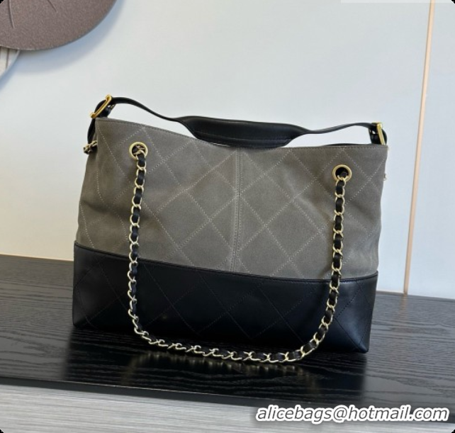 Classic Hot Chanel Small Tote Bag in Suede Calfskin and Lambskin AS5634 Black/Grey 2026