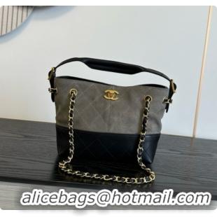 Good Looking Chanel Mini Tote Bag in Suede Calfskin and Lambskin 6633 Black/Grey 2026