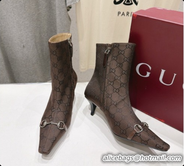 Shop Duplicate Shop Duplicate Gucci Vittoria Bootie in Dark Brown GG Canvas 5.5cm Heel 865516 2026