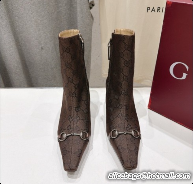 Shop Duplicate Shop Duplicate Gucci Vittoria Bootie in Dark Brown GG Canvas 5.5cm Heel 865516 2026