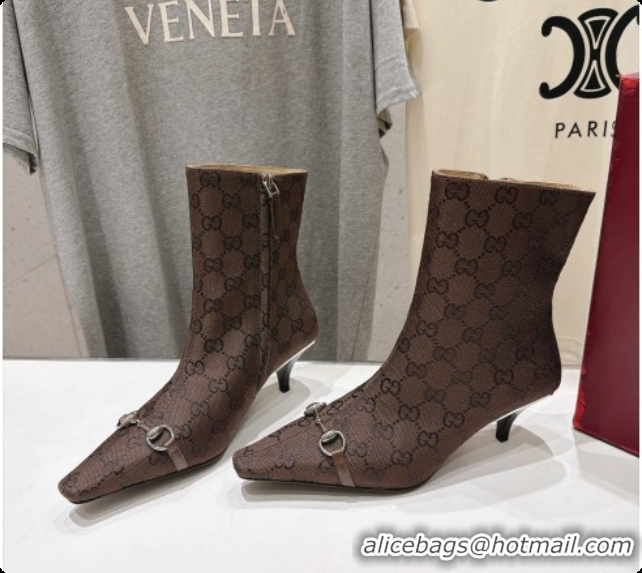 Shop Duplicate Shop Duplicate Gucci Vittoria Bootie in Dark Brown GG Canvas 5.5cm Heel 865516 2026
