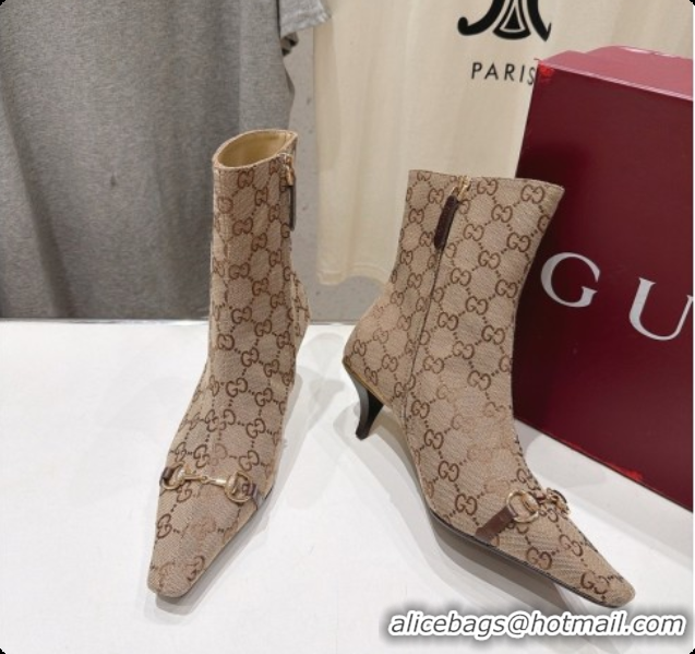 Shop Cheap Gucci Vittoria Bootie in Beige GG Canvas 5.5cm Heel 865516 2026