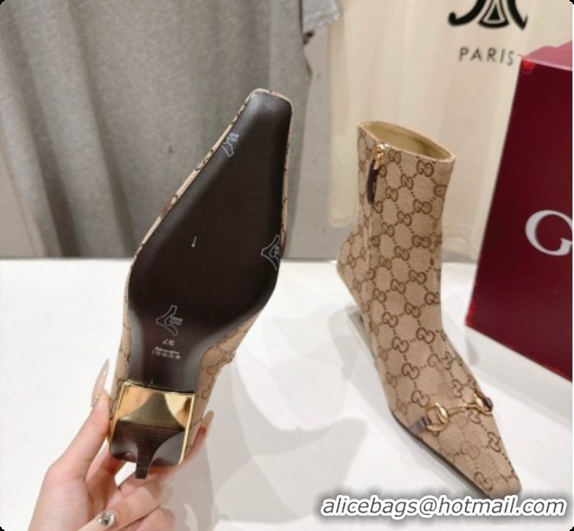Shop Cheap Gucci Vittoria Bootie in Beige GG Canvas 5.5cm Heel 865516 2026