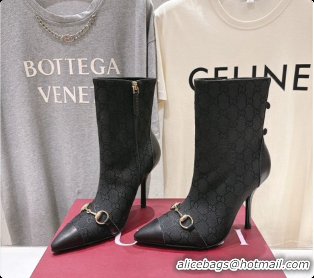 Best Grade Gucci Ankle Boots in GG Canvas 10cm Heel G091765 Black 2026