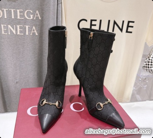 Best Grade Gucci Ankle Boots in GG Canvas 10cm Heel G091765 Black 2026