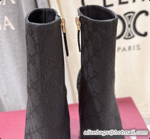Best Grade Gucci Ankle Boots in GG Canvas 10cm Heel G091765 Black 2026