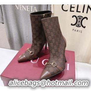 Buy New Cheap Gucci Ankle Boots in GG Canvas 10cm Heel G091766 Dark Brown 2026