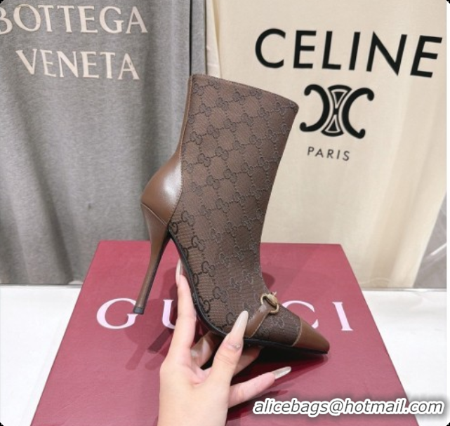 Buy New Cheap Gucci Ankle Boots in GG Canvas 10cm Heel G091766 Dark Brown 2026