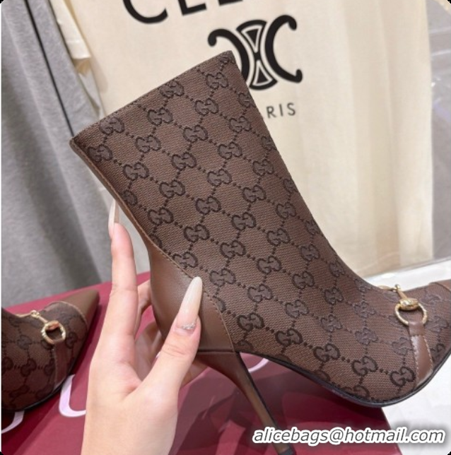 Buy New Cheap Gucci Ankle Boots in GG Canvas 10cm Heel G091766 Dark Brown 2026