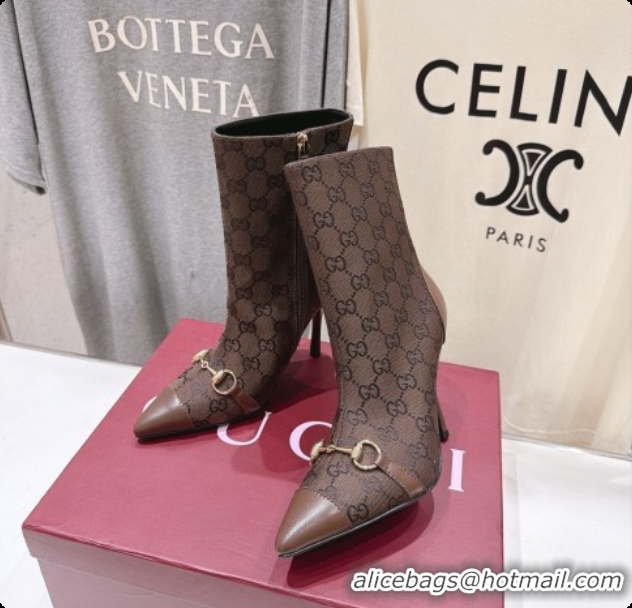 Buy New Cheap Gucci Ankle Boots in GG Canvas 10cm Heel G091766 Dark Brown 2026