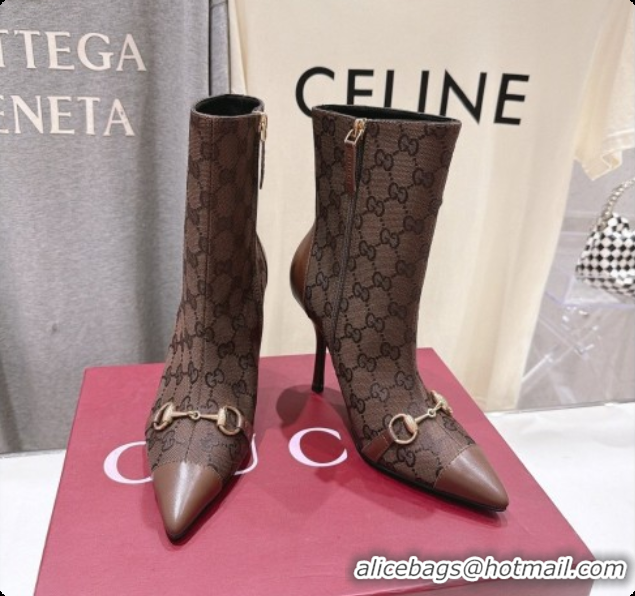 Buy New Cheap Gucci Ankle Boots in GG Canvas 10cm Heel G091766 Dark Brown 2026