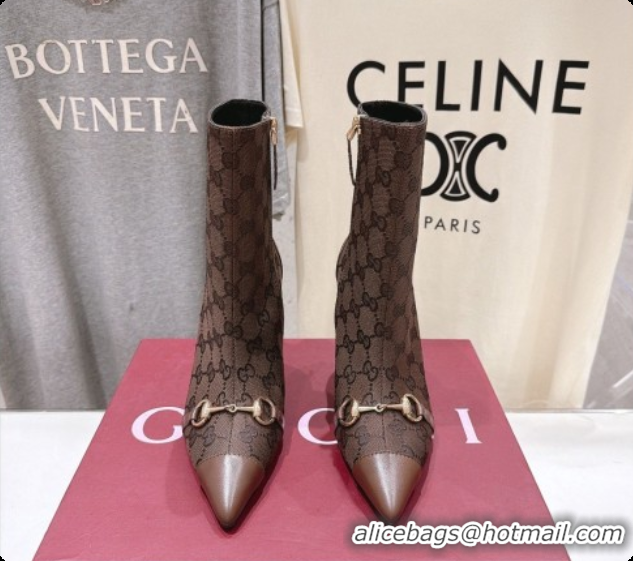 Buy New Cheap Gucci Ankle Boots in GG Canvas 10cm Heel G091766 Dark Brown 2026
