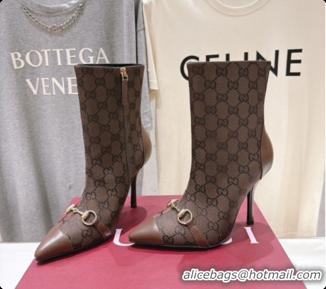 Buy New Cheap Gucci Ankle Boots in GG Canvas 10cm Heel G091766 Dark Brown 2026