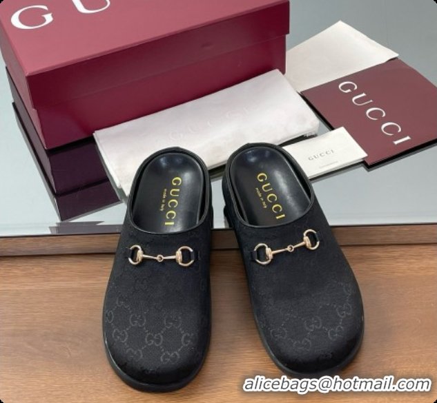 Popular Style Gucci GG Canvas Flat Mules with Horsebit G91940 Black 2026
