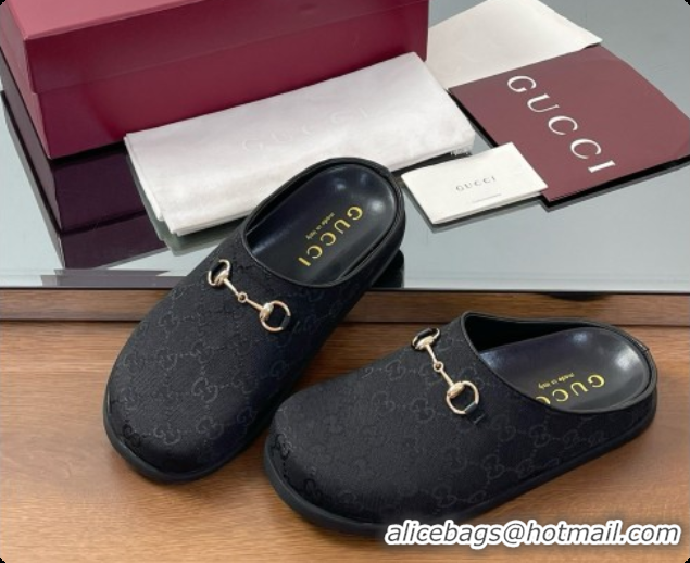 Popular Style Gucci GG Canvas Flat Mules with Horsebit G91940 Black 2026