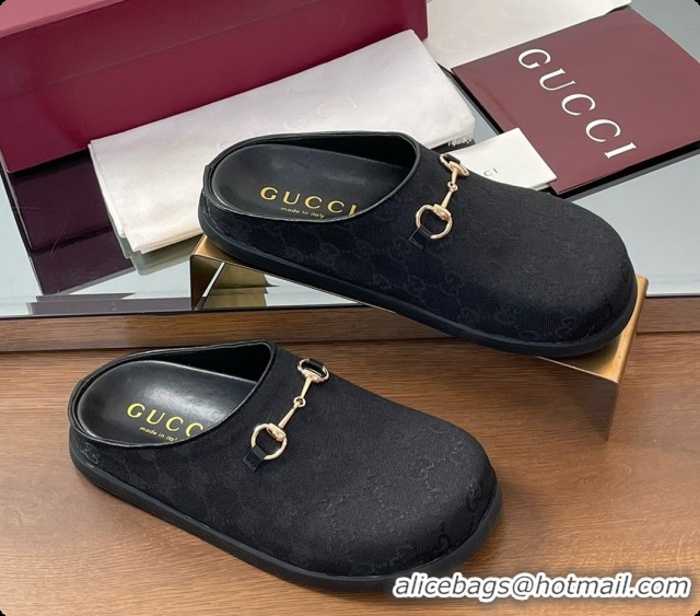 Popular Style Gucci GG Canvas Flat Mules with Horsebit G91940 Black 2026