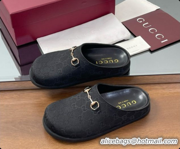 Popular Style Gucci GG Canvas Flat Mules with Horsebit G91940 Black 2026