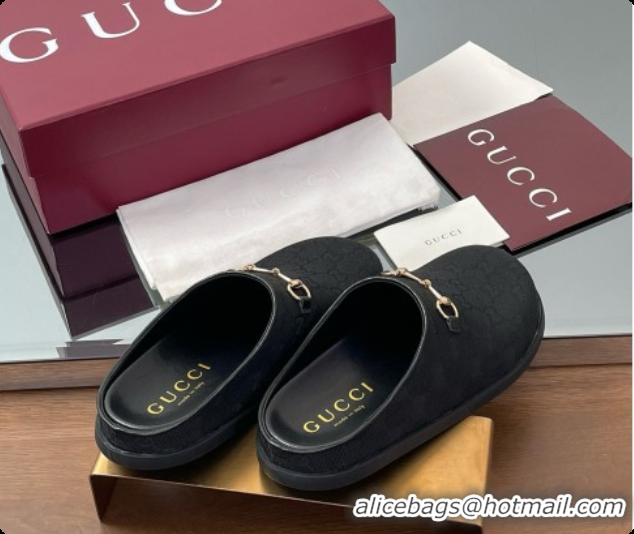 Popular Style Gucci GG Canvas Flat Mules with Horsebit G91940 Black 2026