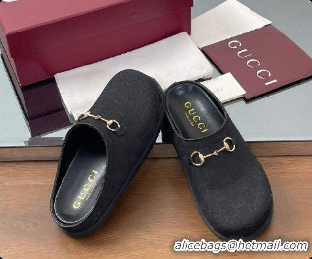 Popular Style Gucci GG Canvas Flat Mules with Horsebit G91940 Black 2026